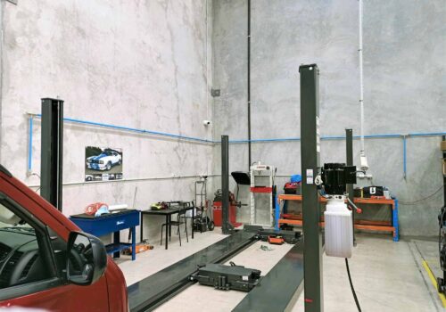 infinity piping system installed into an automotive workshop